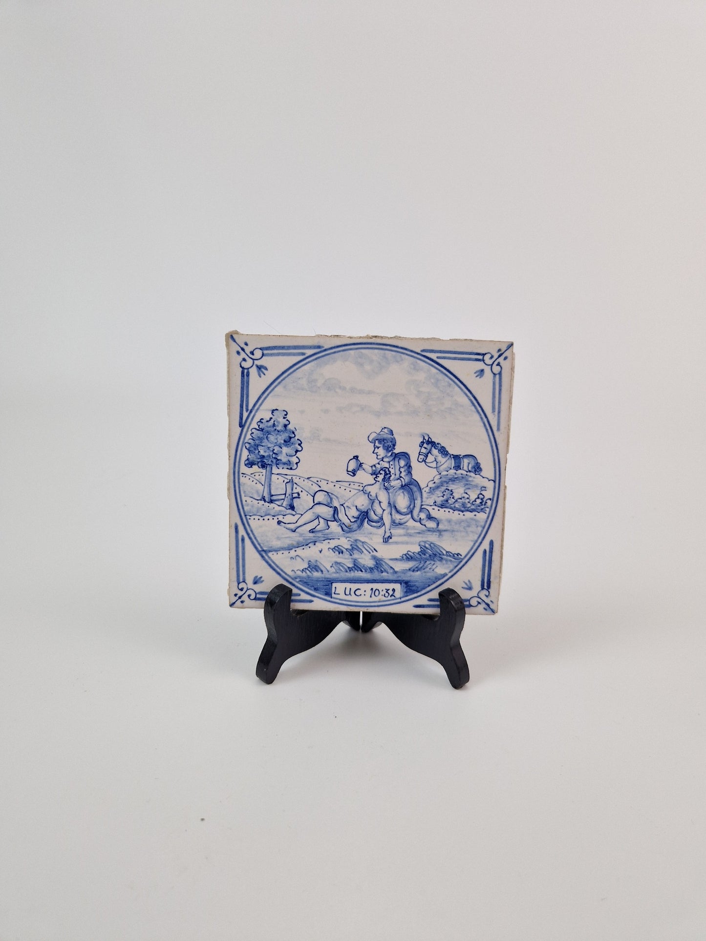 Antieke Delftsblauwe tegelbijbel LUC:10:32