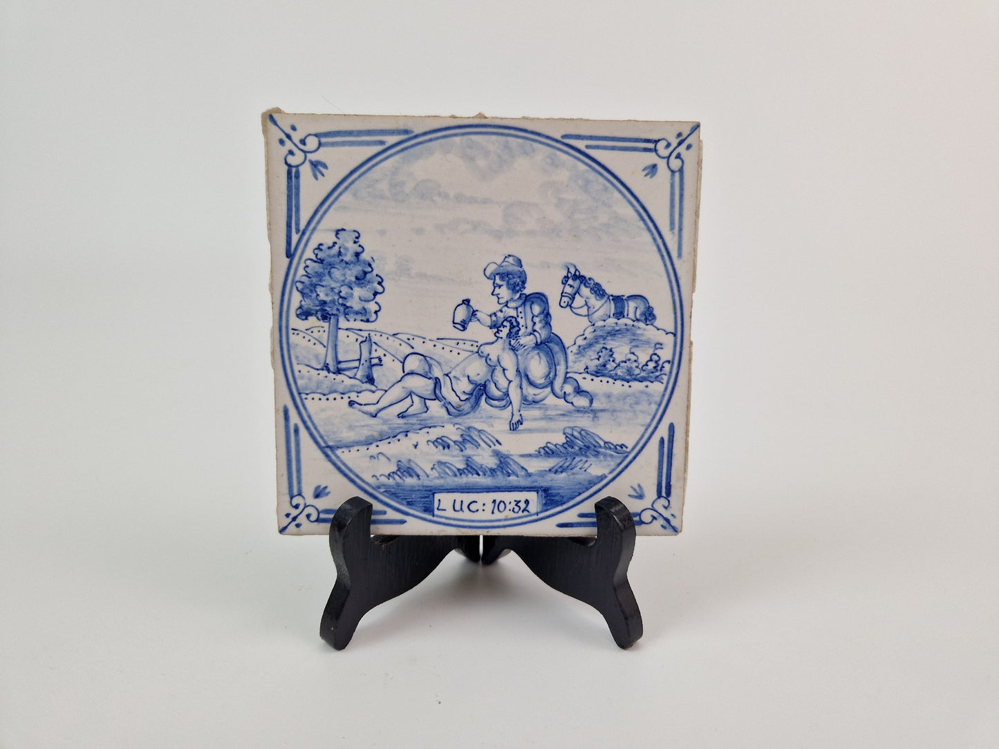 Antieke Delftsblauwe tegelbijbel LUC:10:32