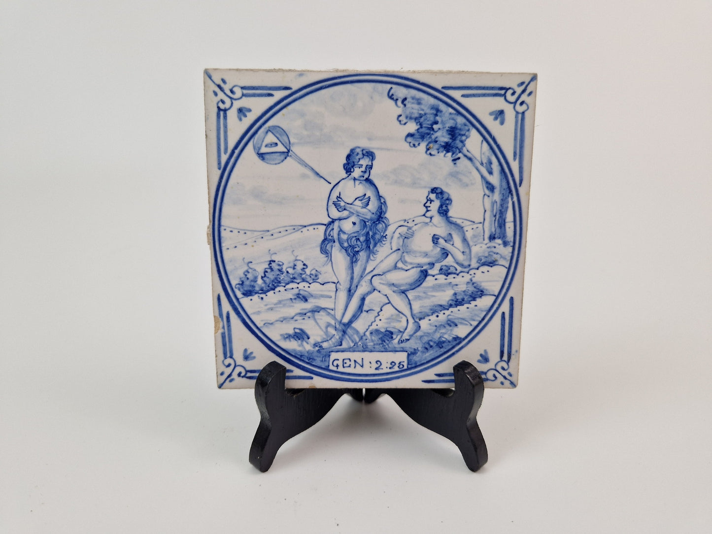 curiosa Delfts Blauw Tegeltje met Bijbelse Afbeelding