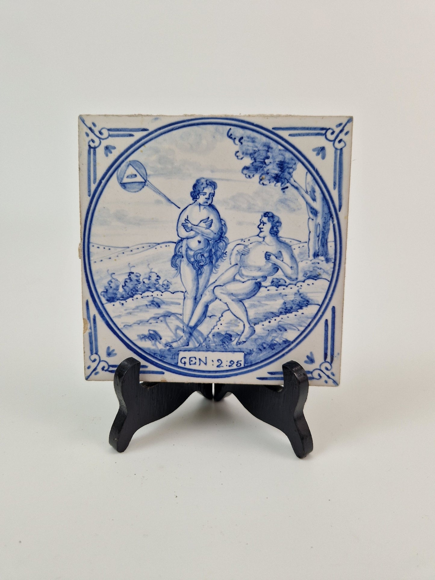 antiek Delfts Blauw Tegeltje met Bijbelse Afbeelding