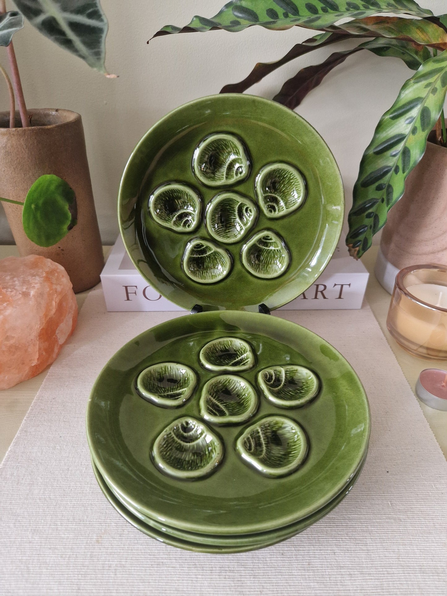 Vier Groene Franse Vintage Slakkenborden