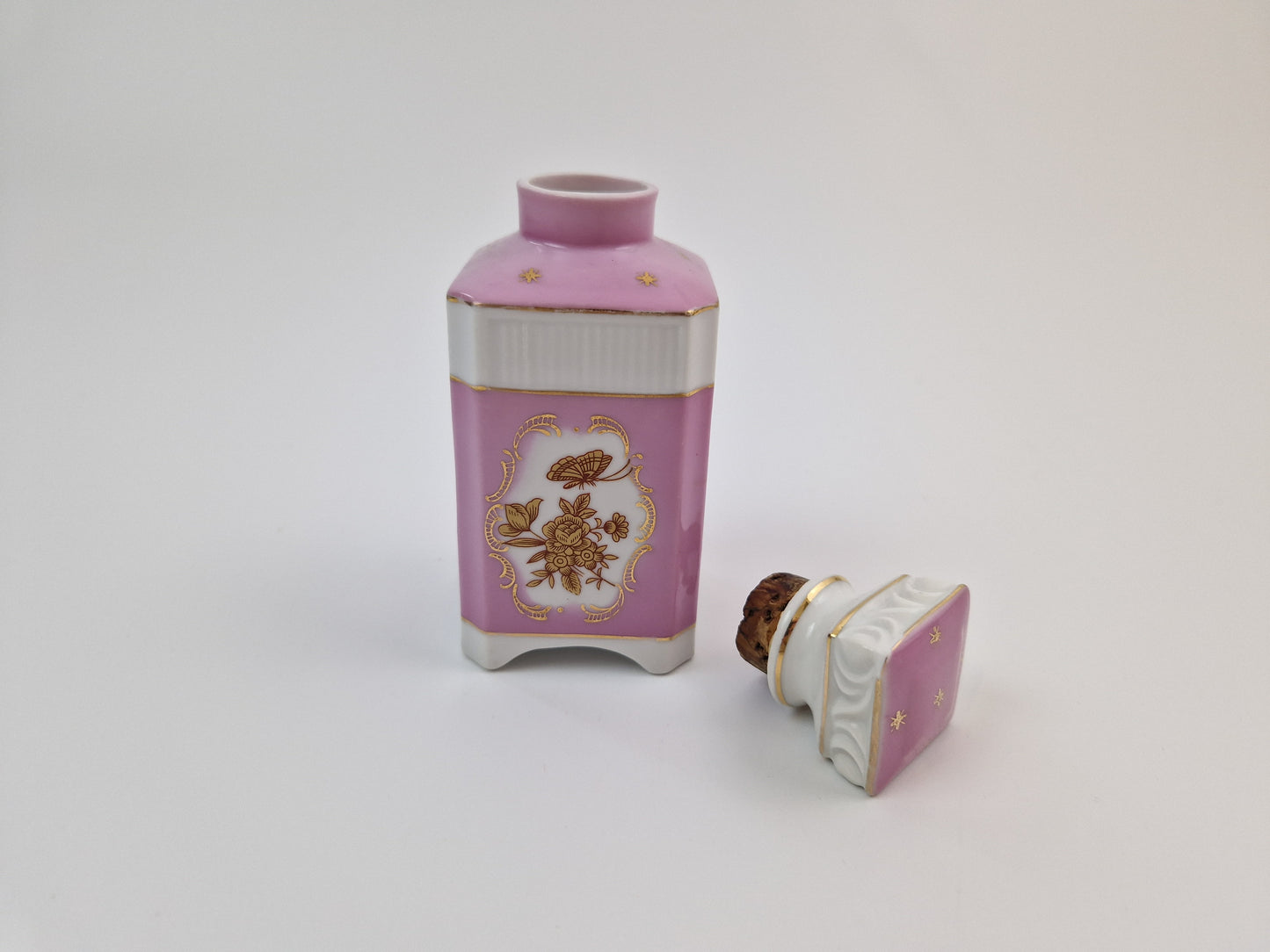 Vintage porseleinen parfumfles roze