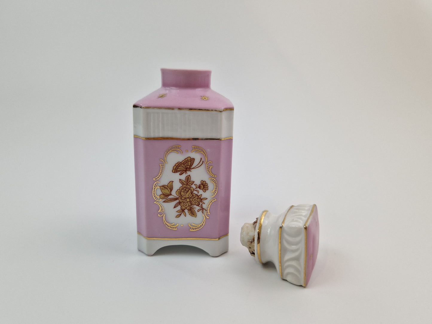 Vintage porseleinen parfumfles roze