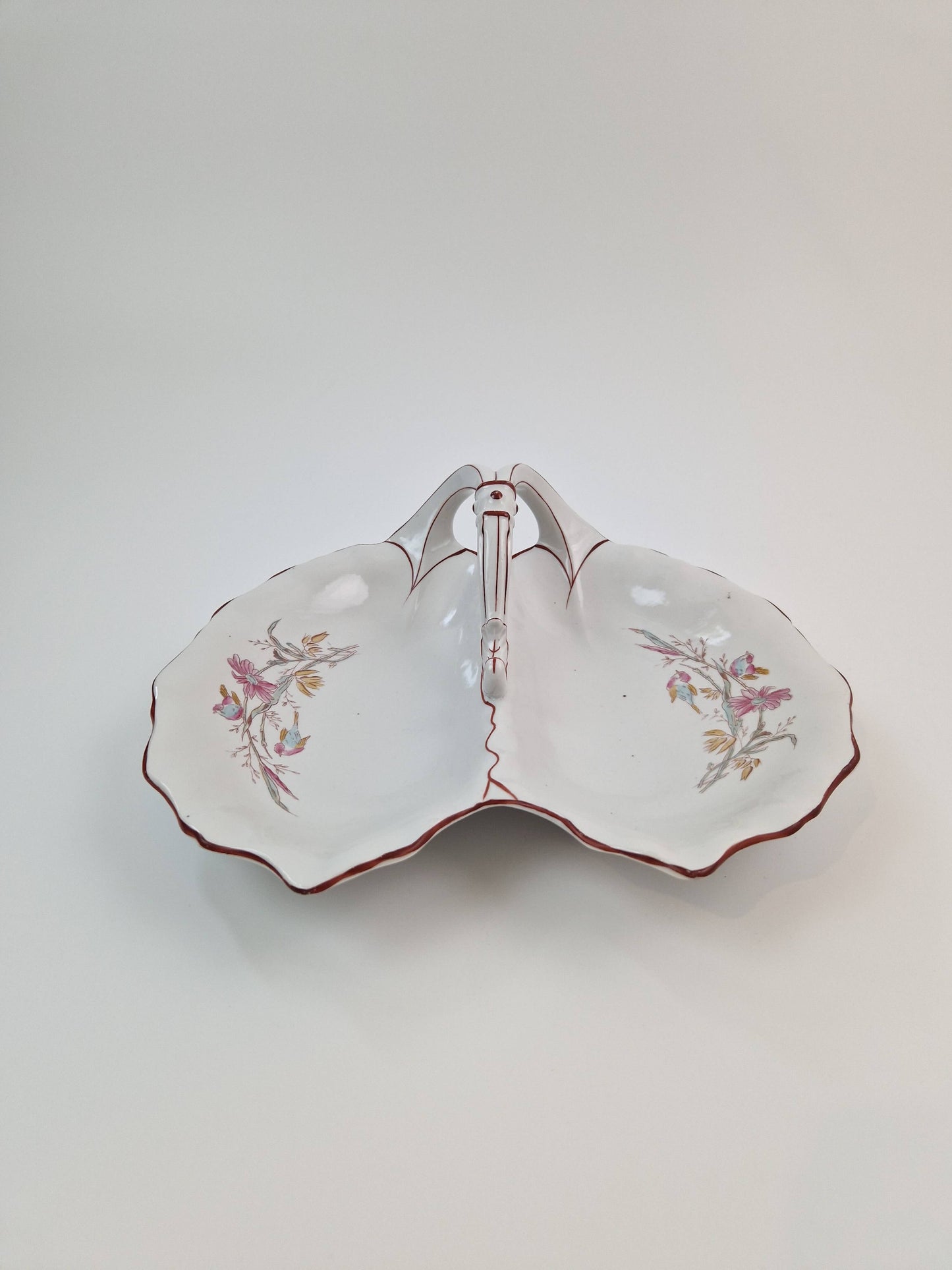 Vintage (fruit)schaal met vogels en bloemen