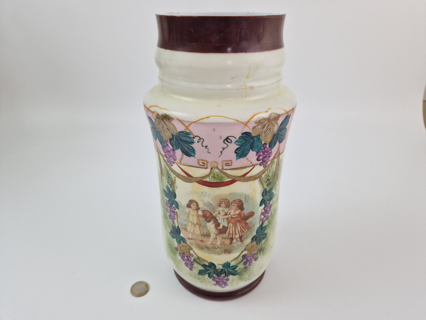 Antieke Opaline vaas handgeschilderd