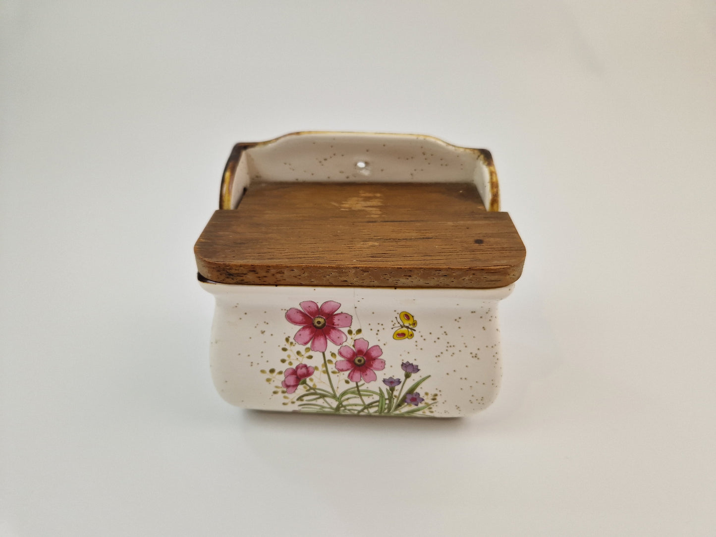 Vintage zoutpot met houten deksel