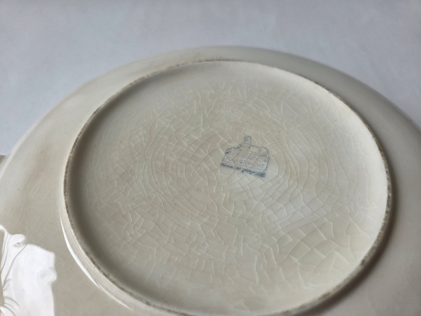 vintage dekschaal Petrus Regout crème glazuur twee oren