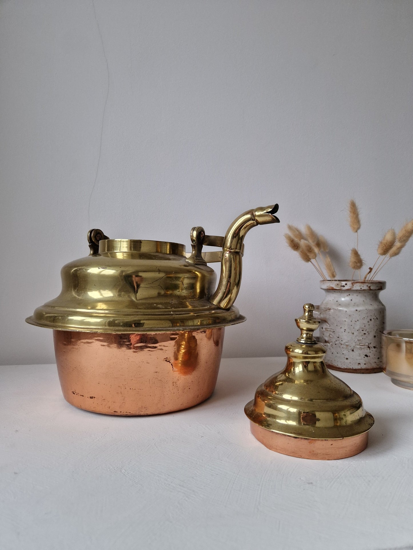 brocante waterketel messing en koper