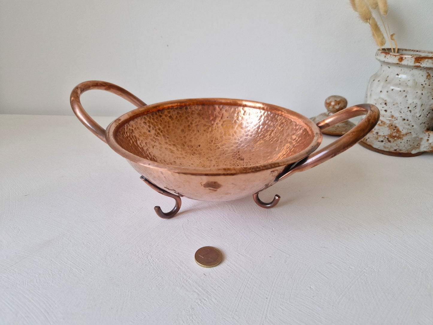 brocante koperen schaal drie pootjes
