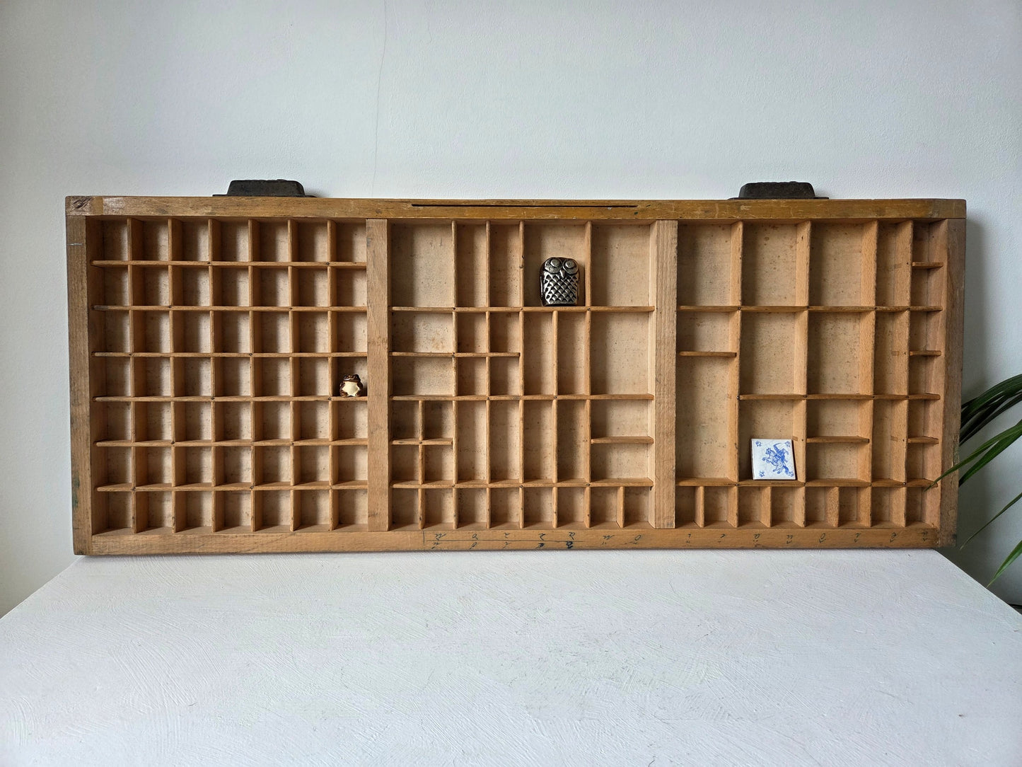 Houten letterbak vintage uit drukkerij 106 vakjes