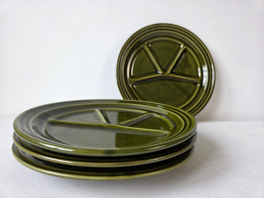 Set olijfgroene gourmetborden uit de jaren 70 – keramiek