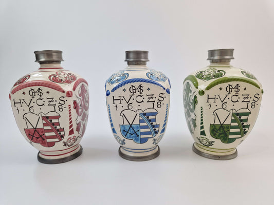 Set van drie vintage Ulmer Keramik apothekersflessen