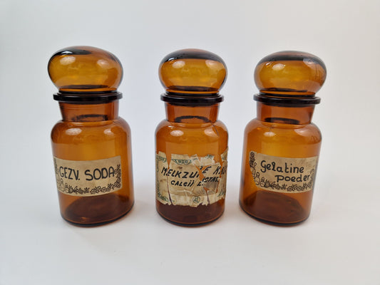 Set van 3 vintage apothekerspotten
