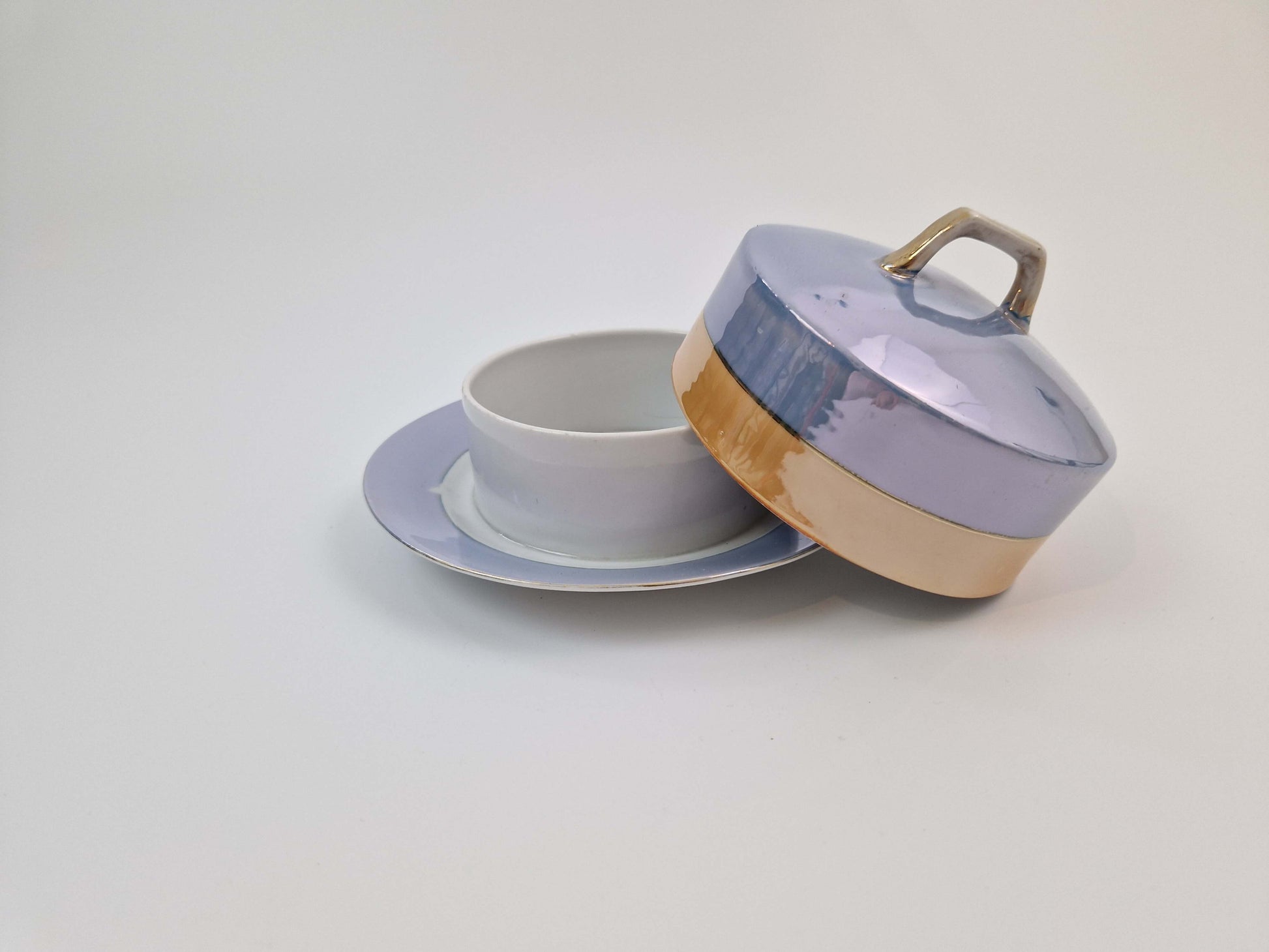 curiosa Vintage Lichtblauw en Crèmekleurige Botervloot