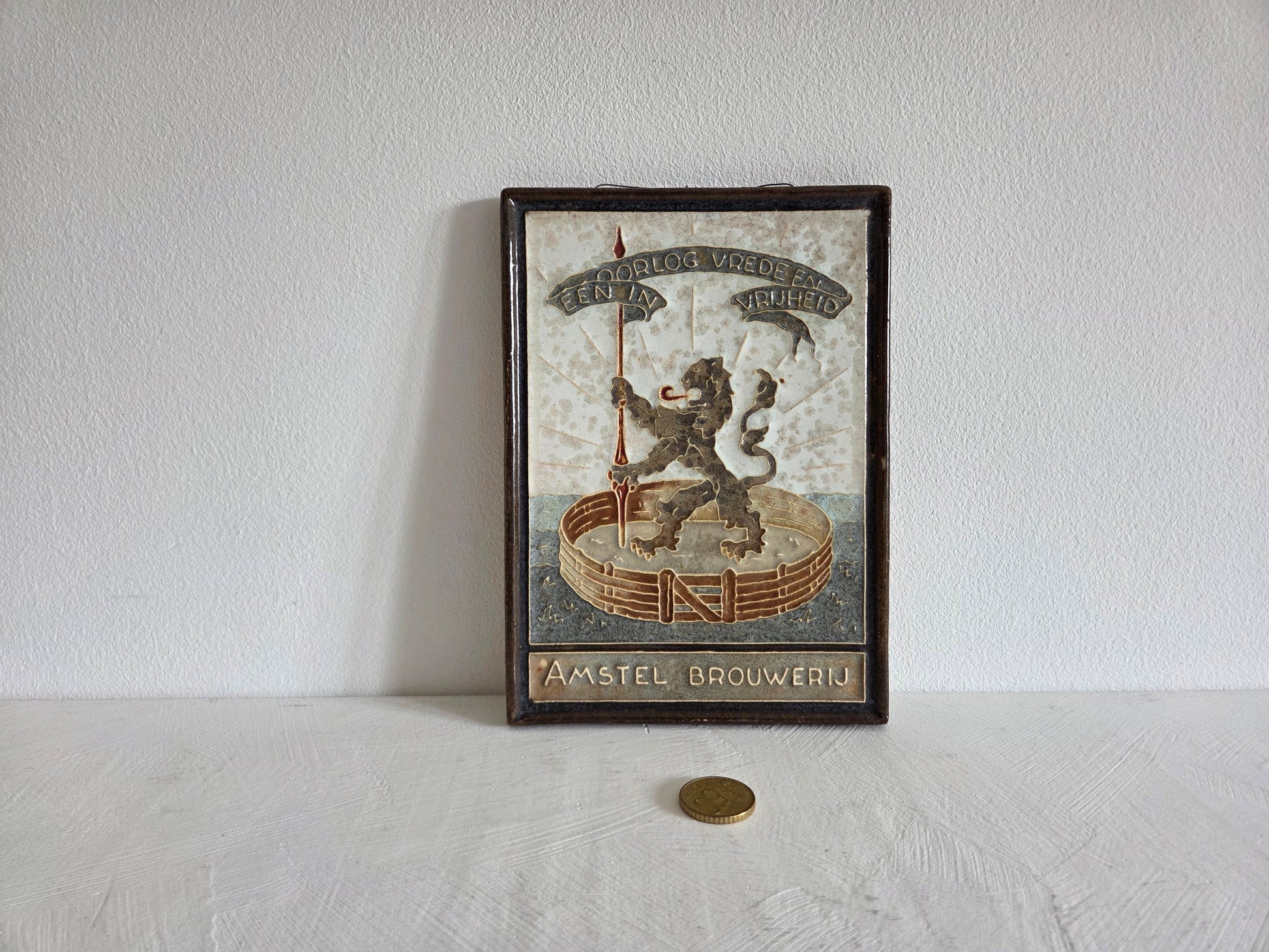 cloisonné tegel Amstel Brouwerij Nederlandse leeuw Porceleyne Fles