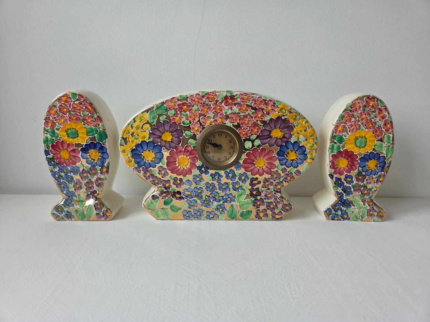 art deco klok met vazen keramiek bloemen jaren 30