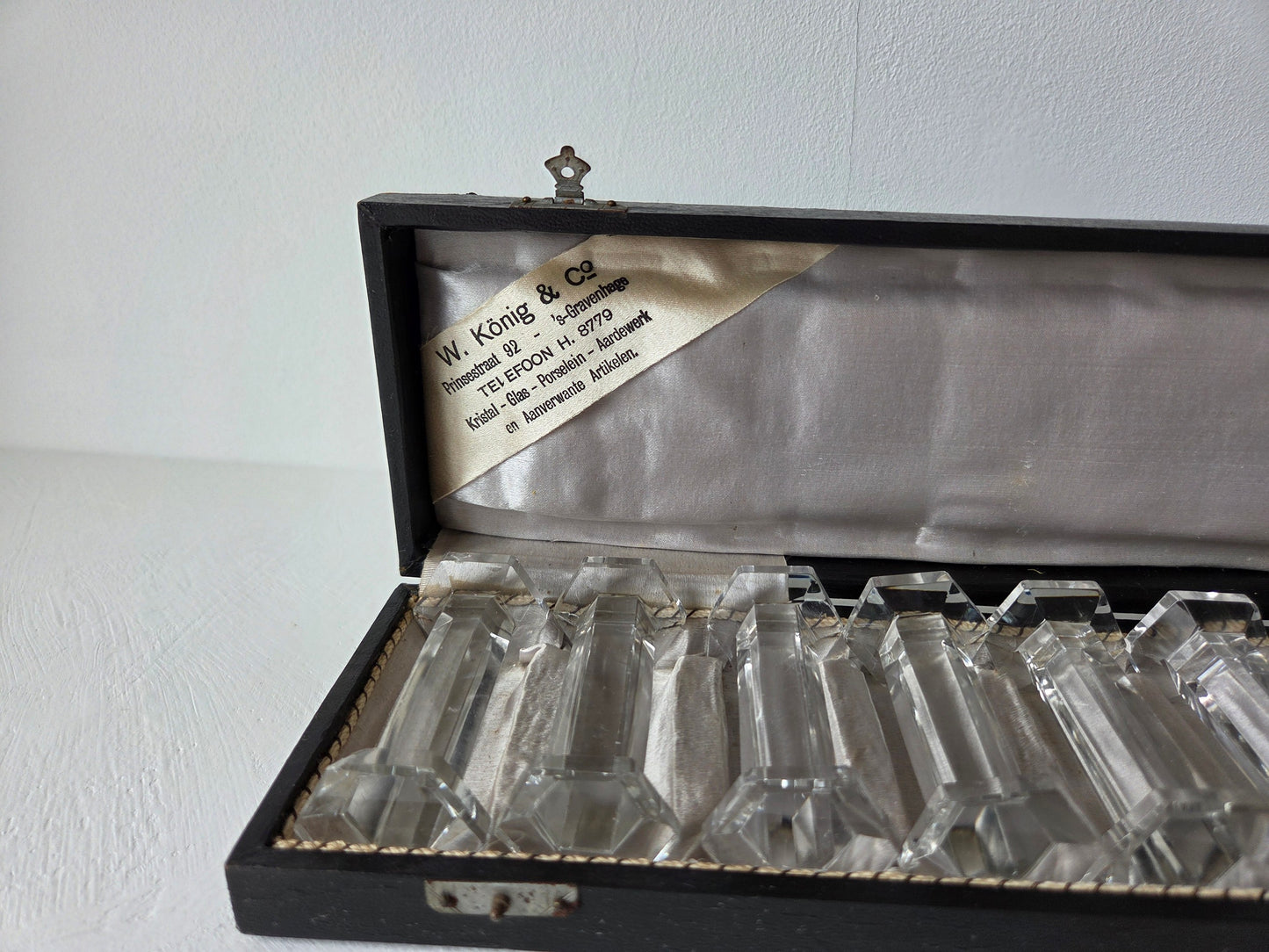 set twaalf kristallen messenleggers art deco zeshoekige uiteinden