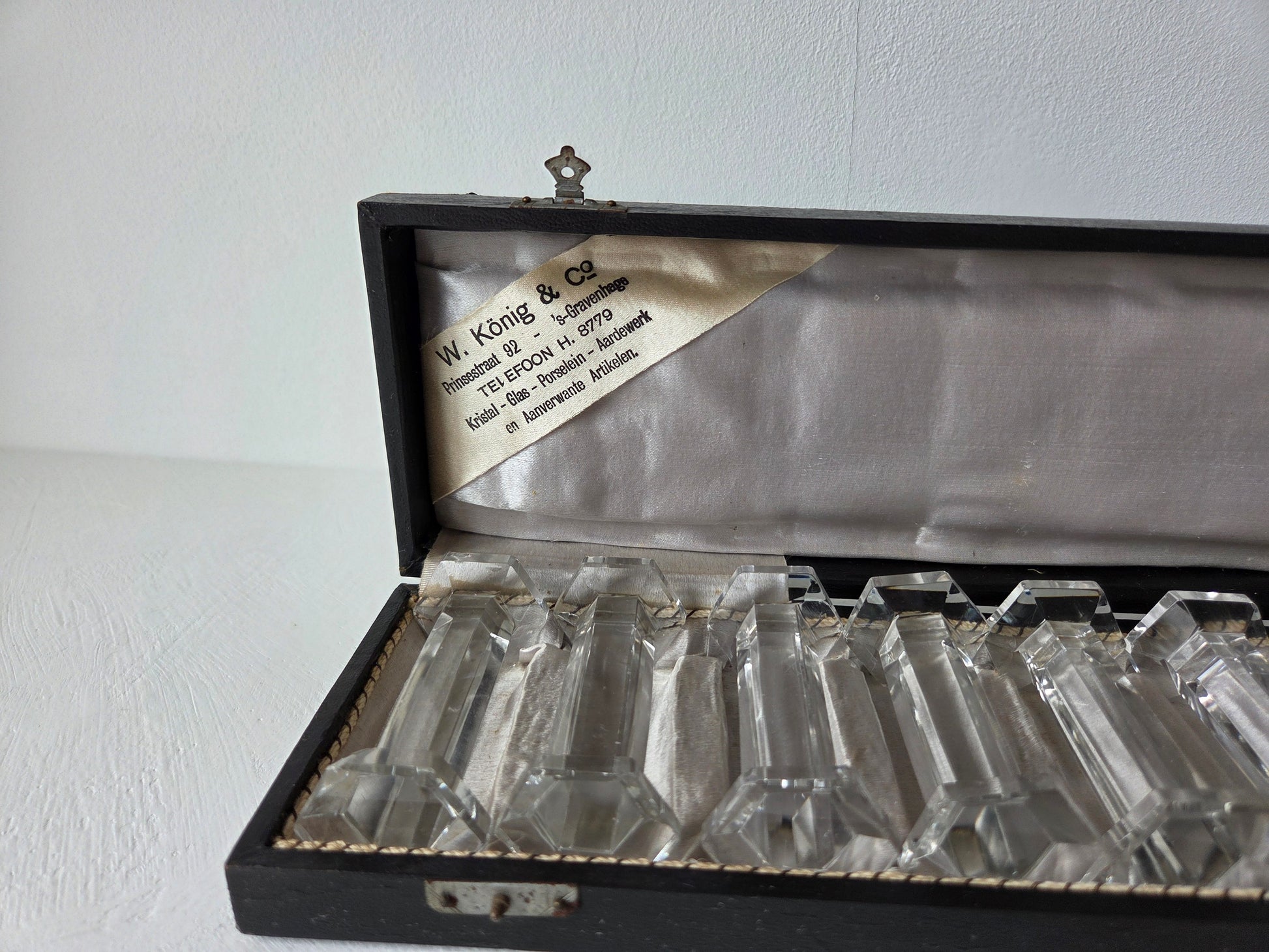 set twaalf kristallen messenleggers art deco zeshoekige uiteinden