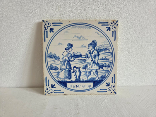 blauw witte bijbeltegel met melchizedek en abram
