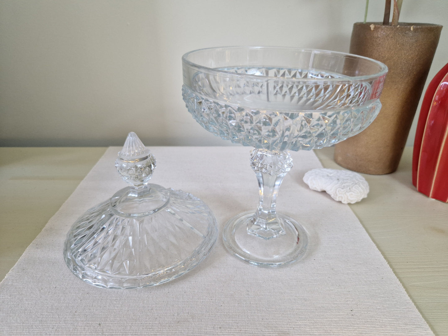 Brocante Bonbon schaal glas vintage