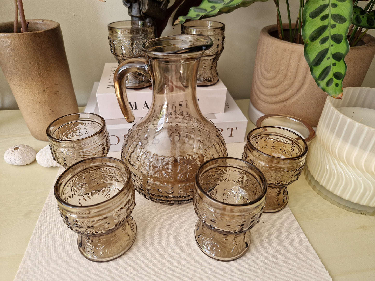 Italiaanse Mid-Century Set van 6 Glazen met Schenkkan