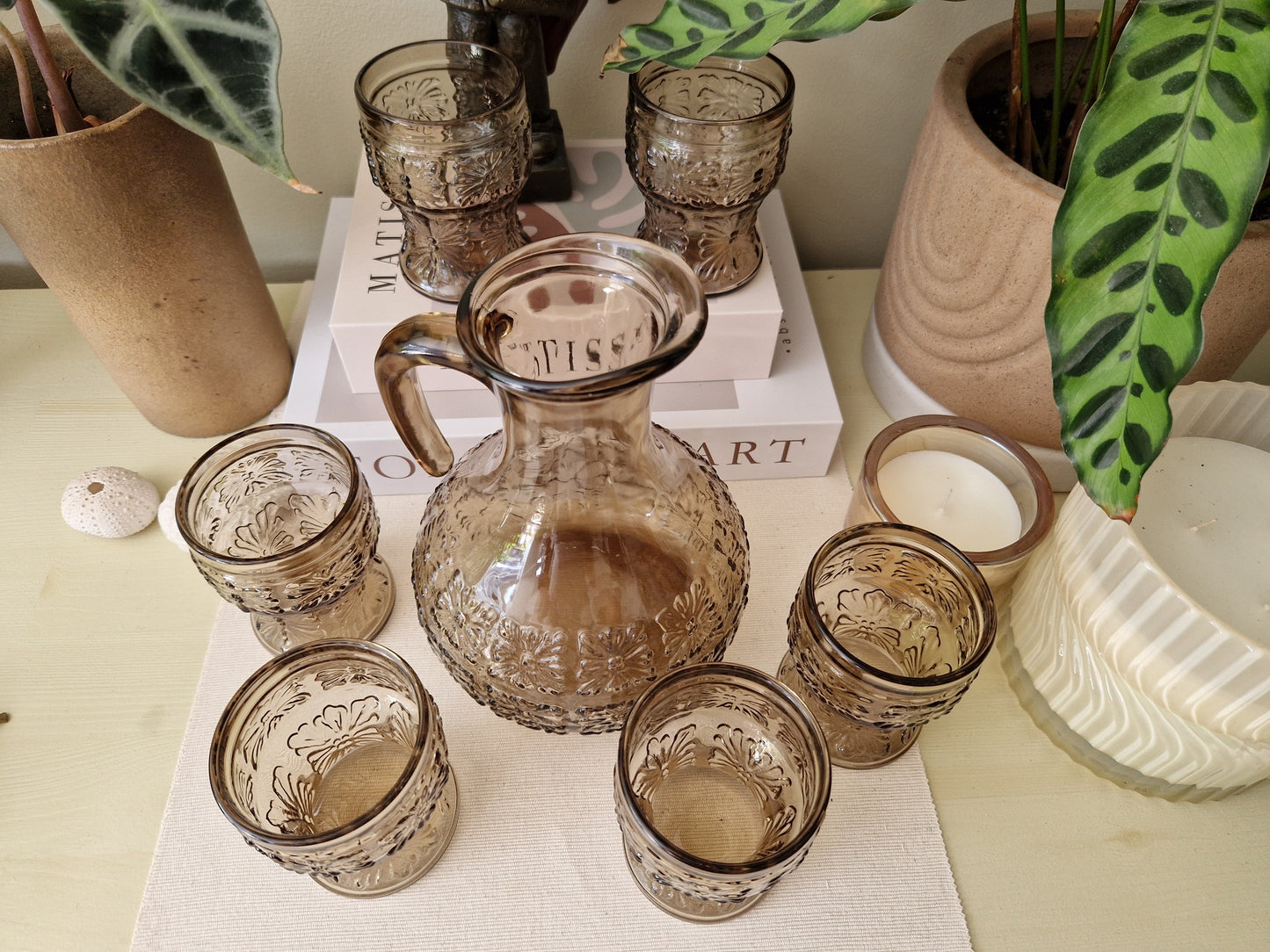 Italiaanse Mid-Century Set van 6 Glazen met Schenkkan