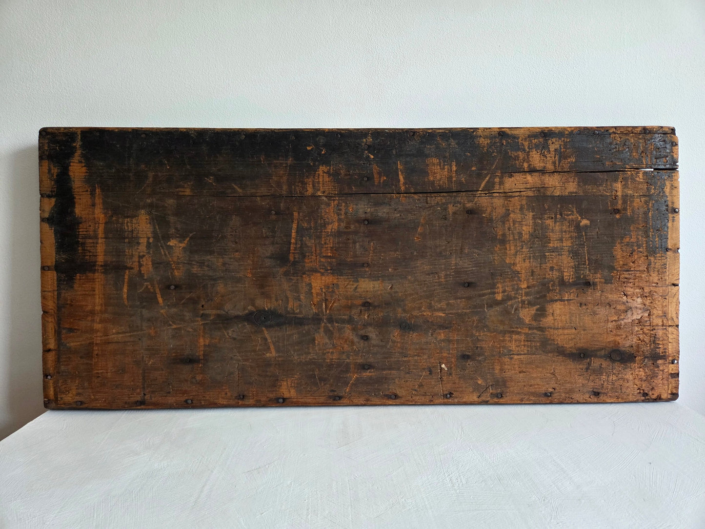 antieke houten bak 43 vakjes bijna zwart hout drukkerij