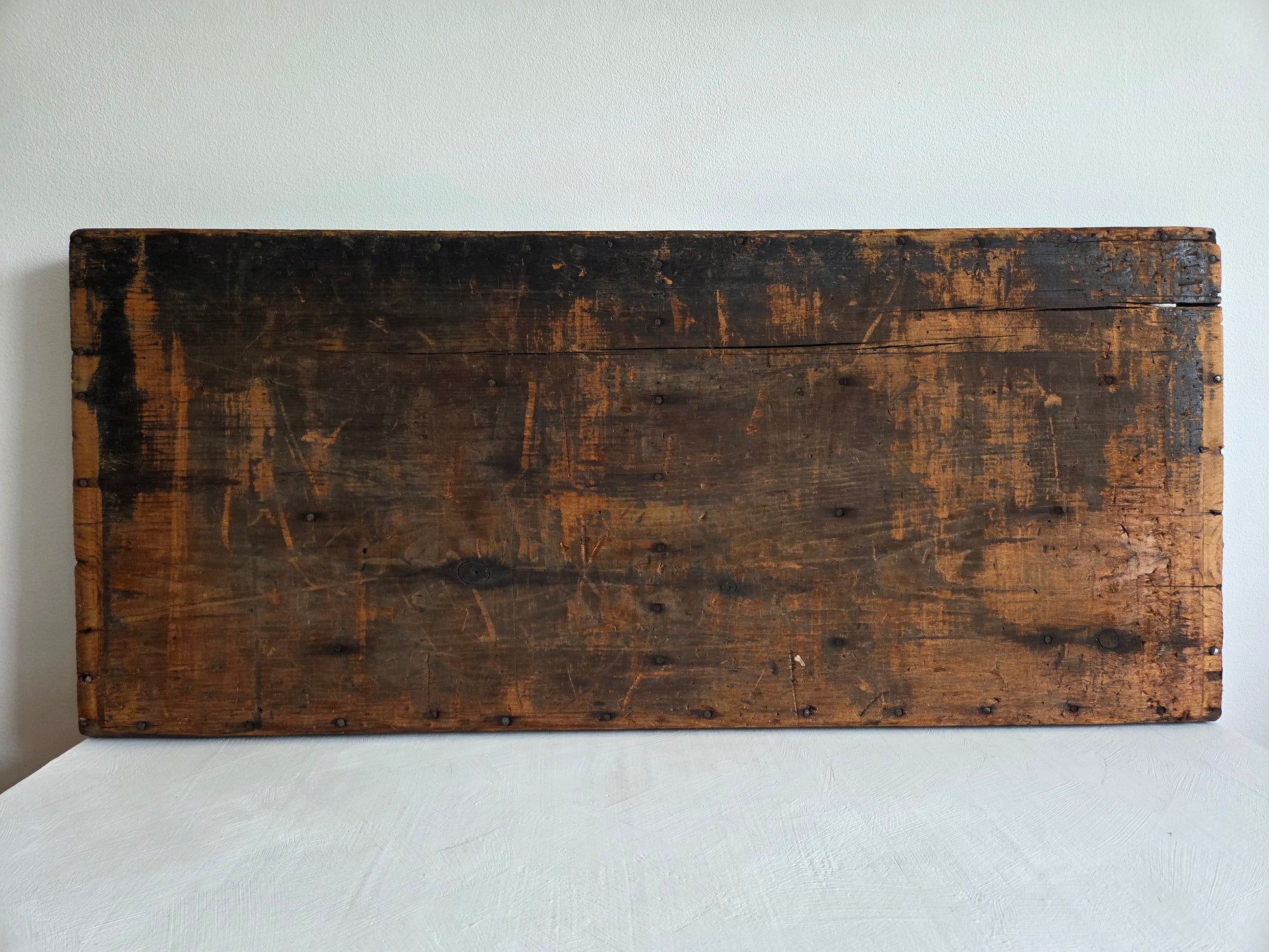antieke houten bak 43 vakjes bijna zwart hout drukkerij