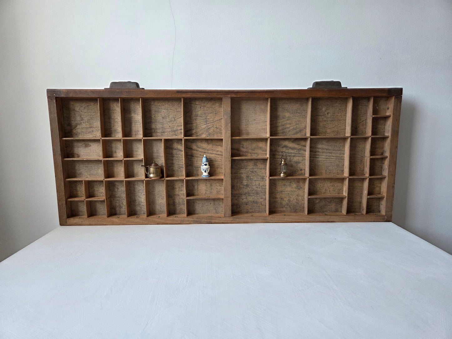 houten letterbak lichte kleur vier vakformaten drukkerij