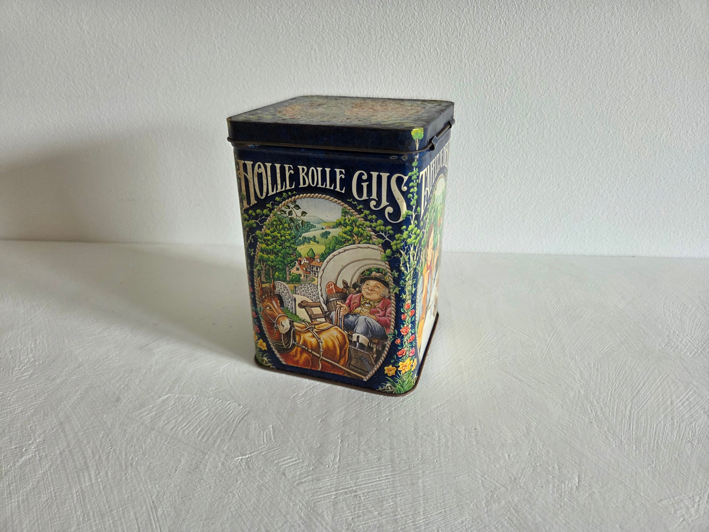 vintage opbergtrommel Efteling sprookjesafbeeldingen blauw