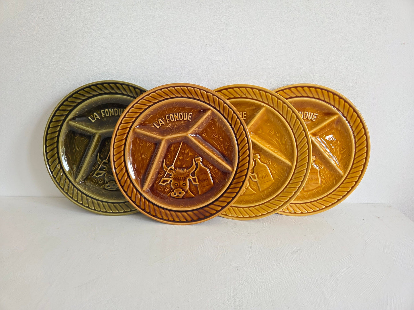 Set van 4 vintage fondueborden — Sarreguemines, La Fondue, jaren '70