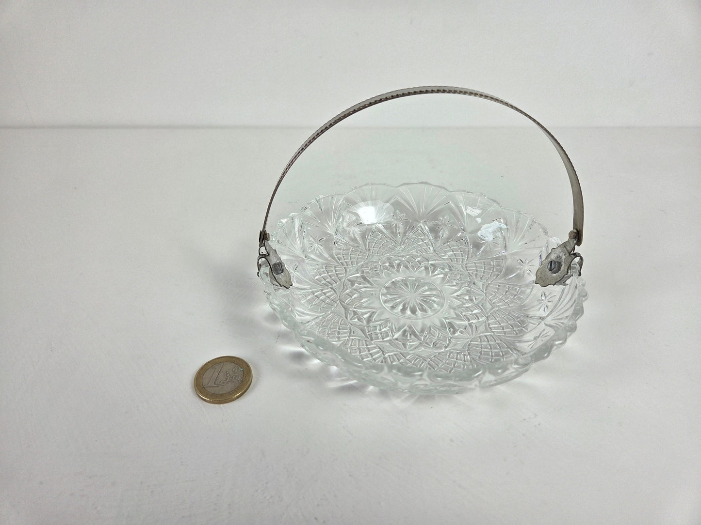 Vintage glazen mandje met handvat Frankrijk