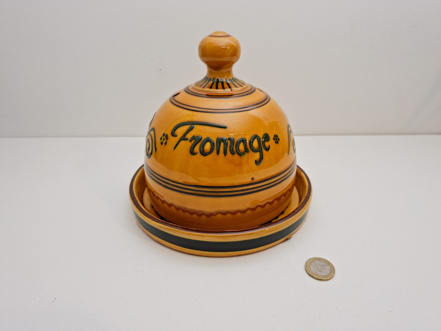 brocante Franse kaasschaal met deksel