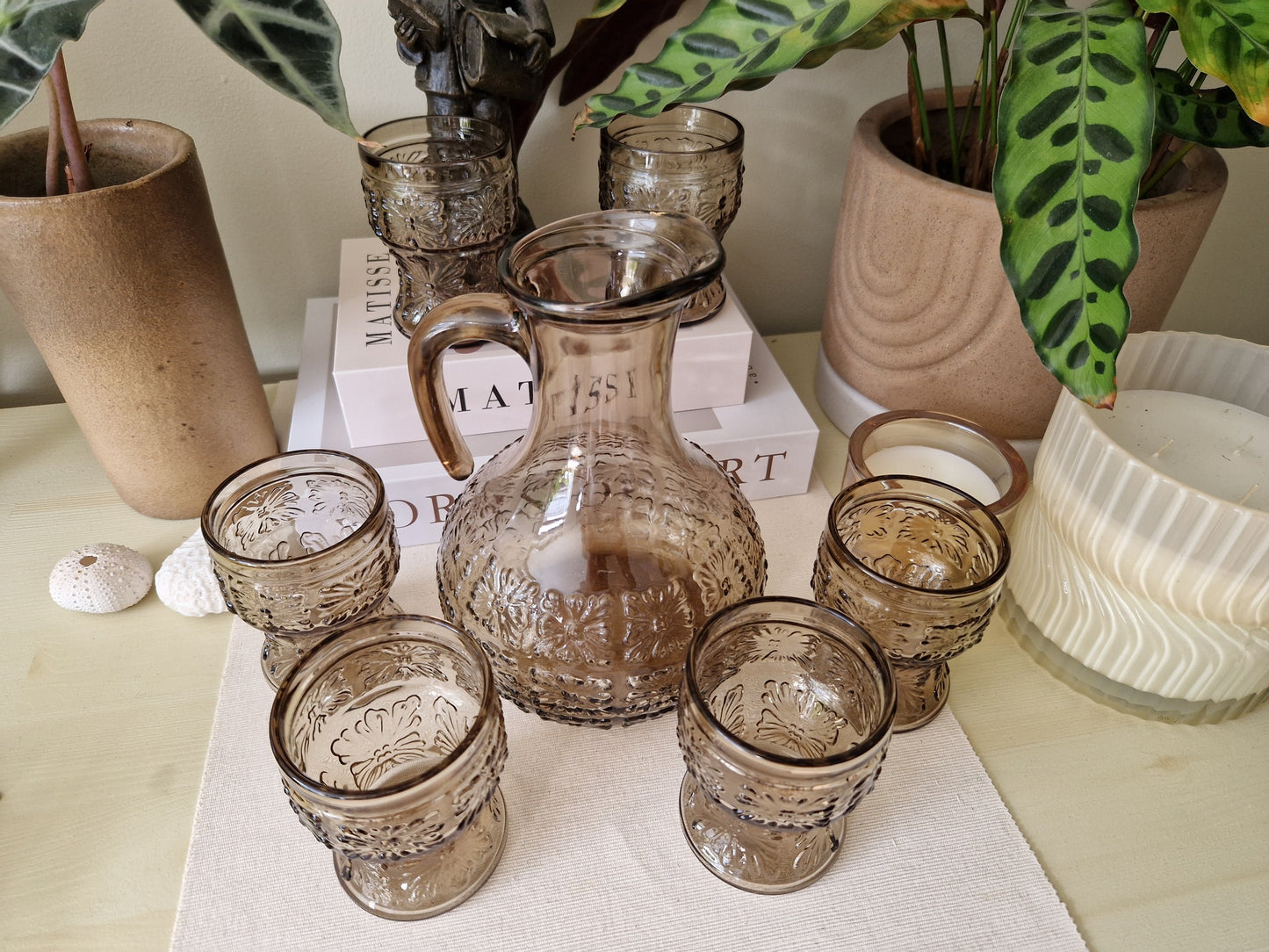 Italiaanse Mid-Century Set van 6 Glazen met Schenkkan