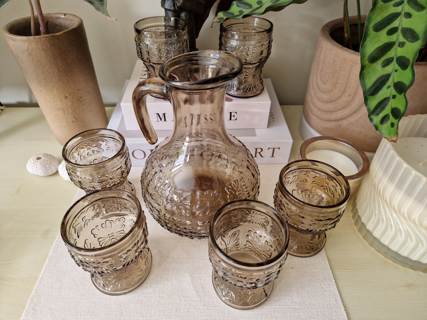 Italiaanse Mid-Century Set van 6 Glazen met Schenkkan