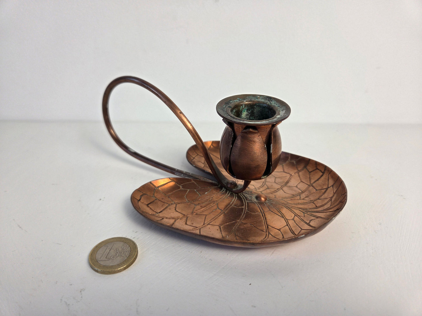 vintage koperen kandelaar waterlelie