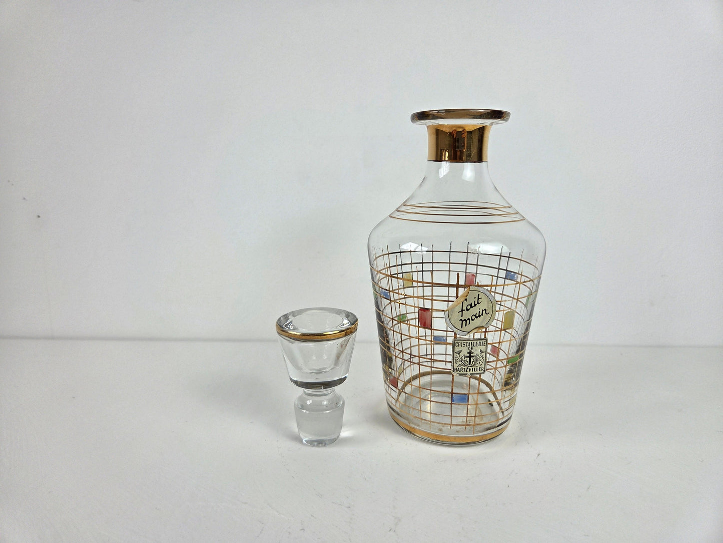 karaf cristallerie de hartzviller handbeschilderd
