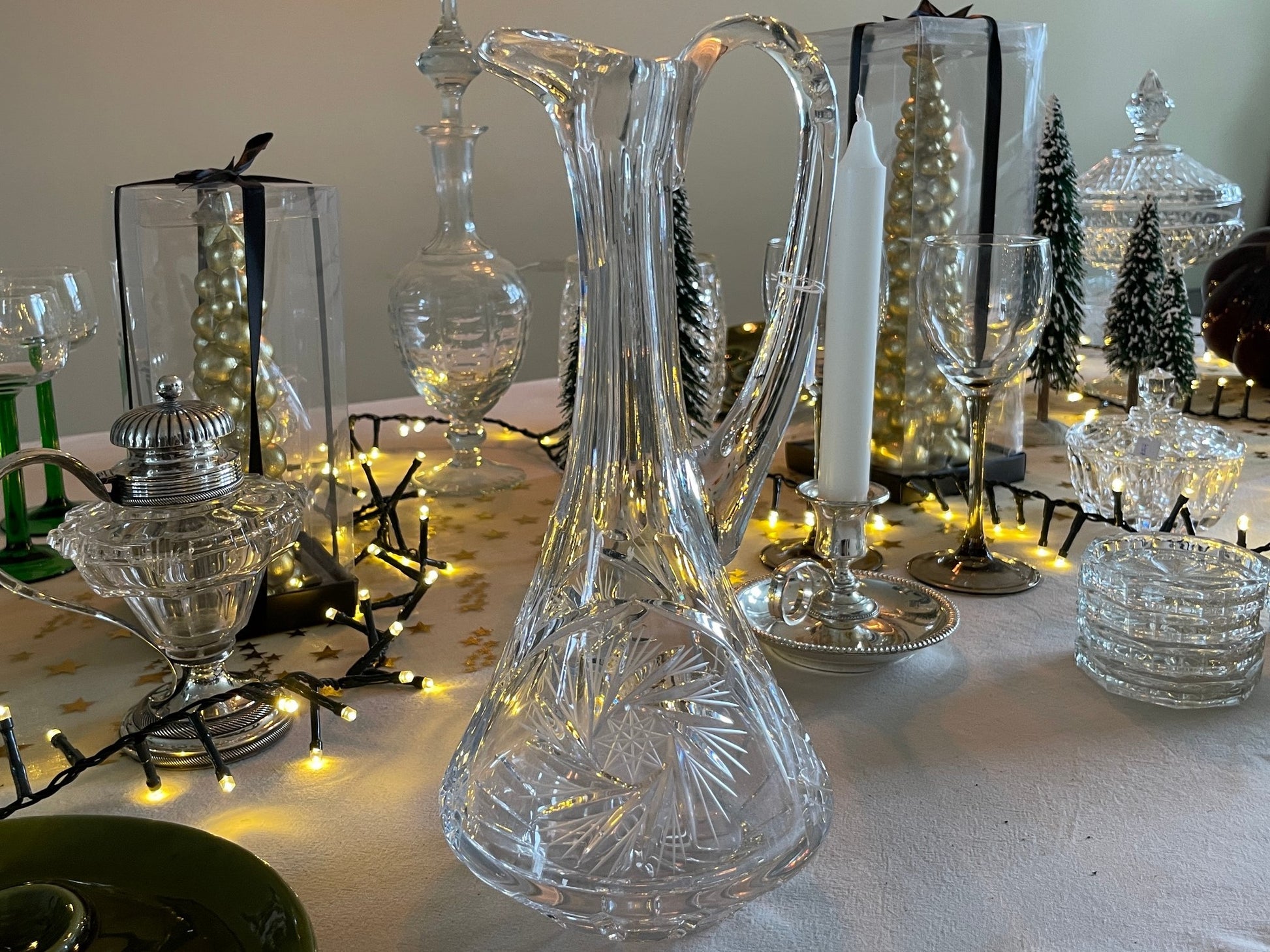 Vintage glaswerk karaf met sterrenpatroon