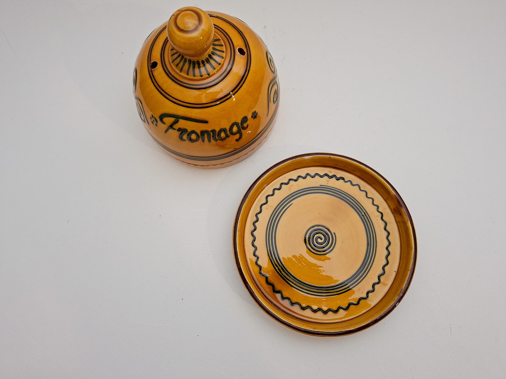 brocante kaasschaal geelbruin