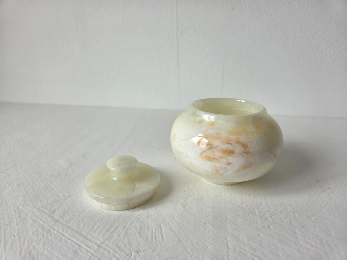 onyx bewaarpotje crème oranje aders deksel vintage