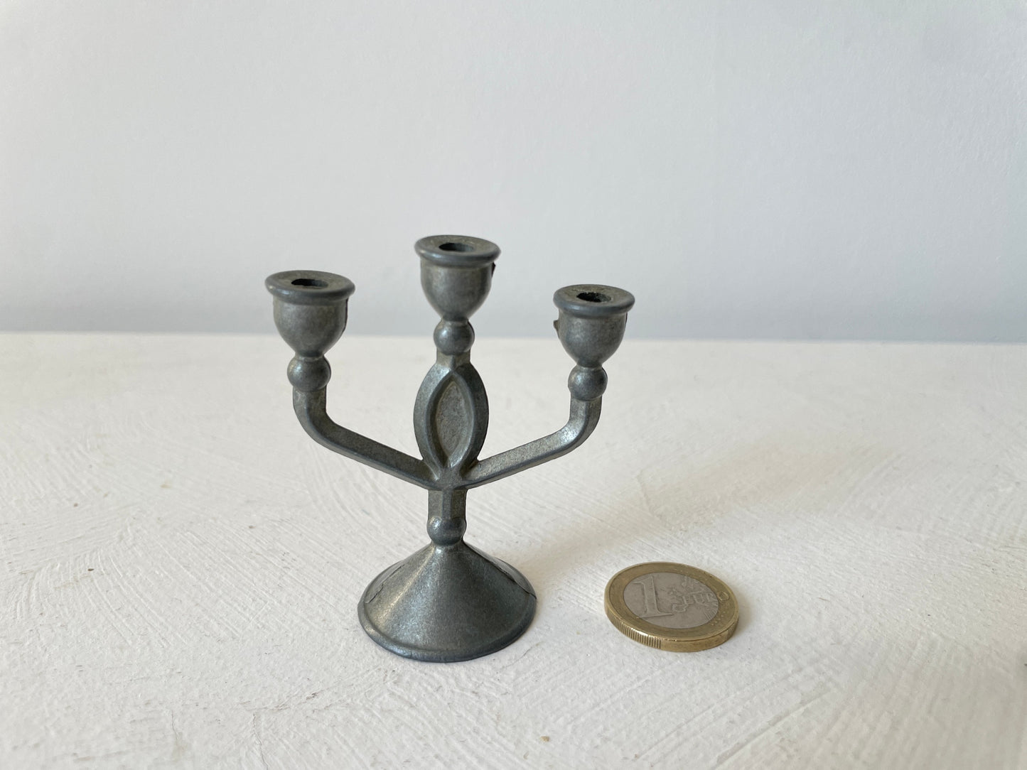 kleine kandelaar drie armen tin