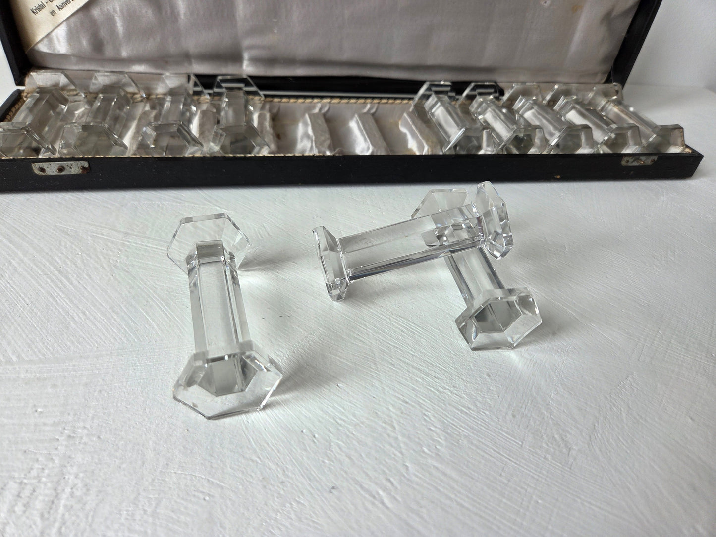 kristallen messenleggers hexagonaal art deco set twaalf doos