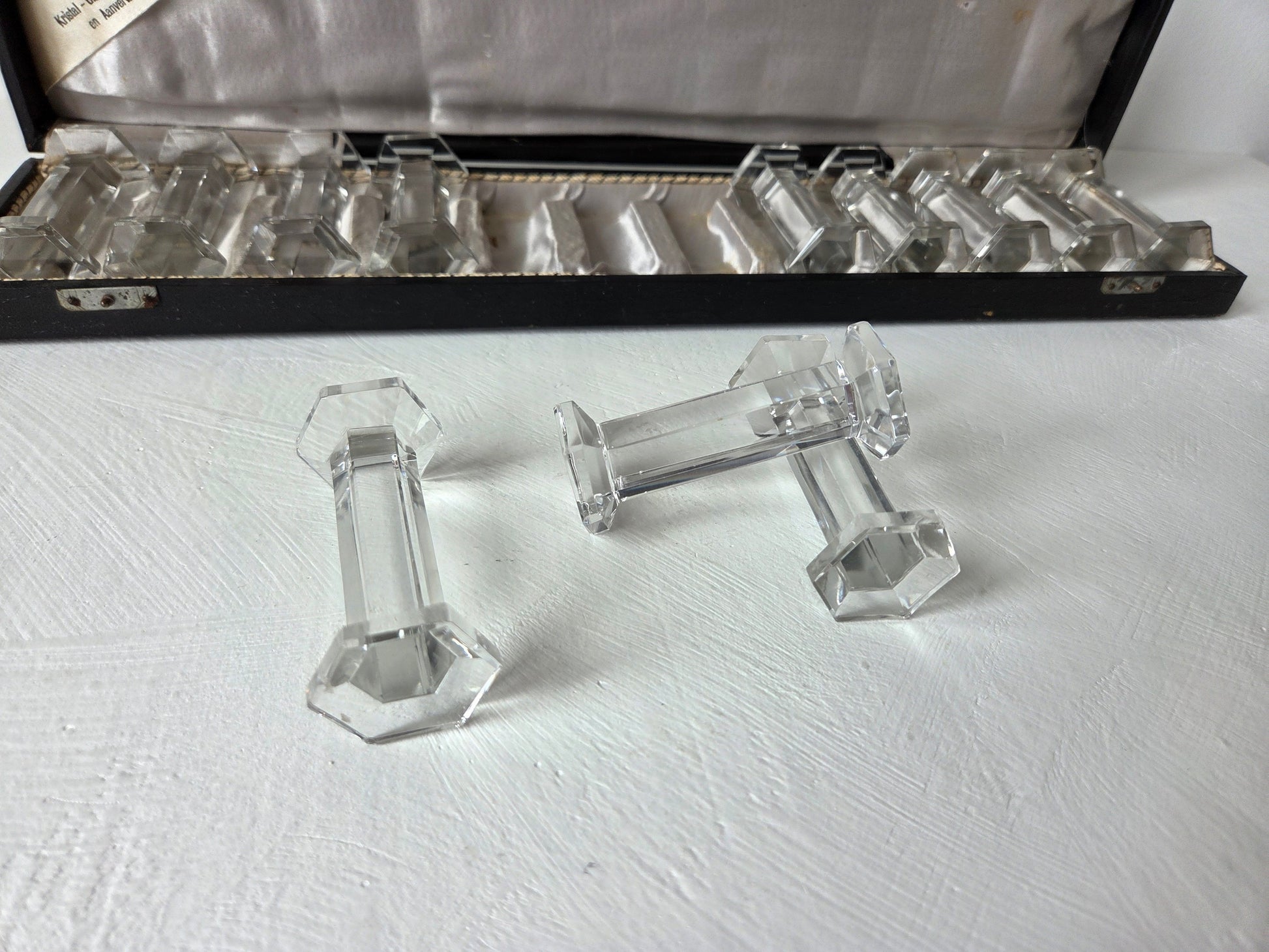 kristallen messenleggers hexagonaal art deco set twaalf doos