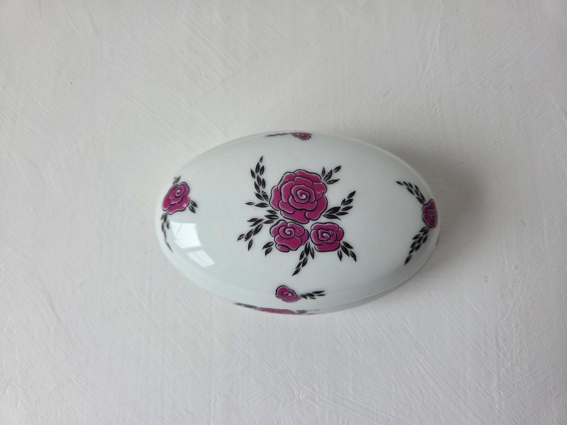 Limoges sieradendoosje ovaal roze bloemen vintage Frans