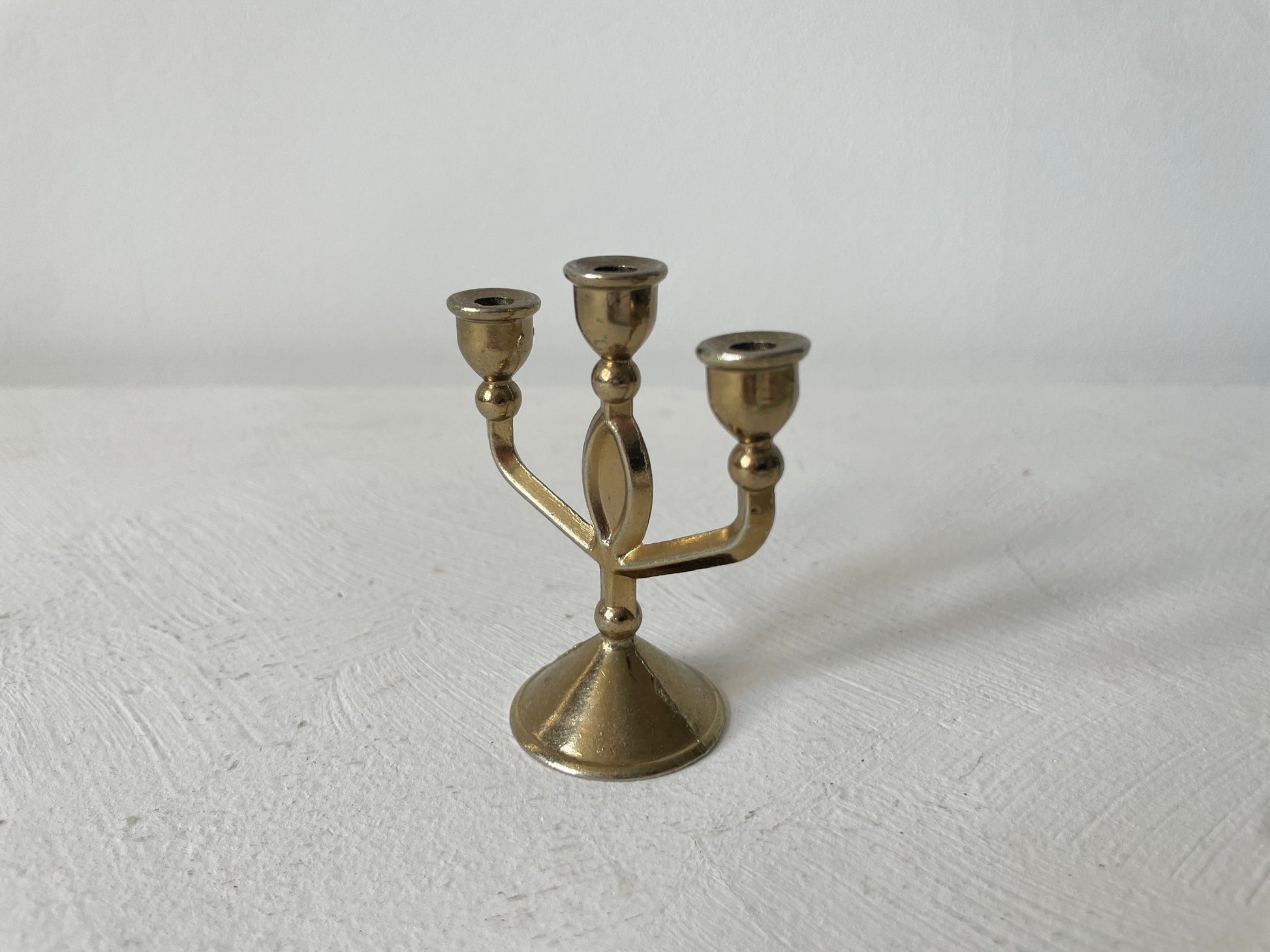 messing kandelaar drie armen miniatuur
