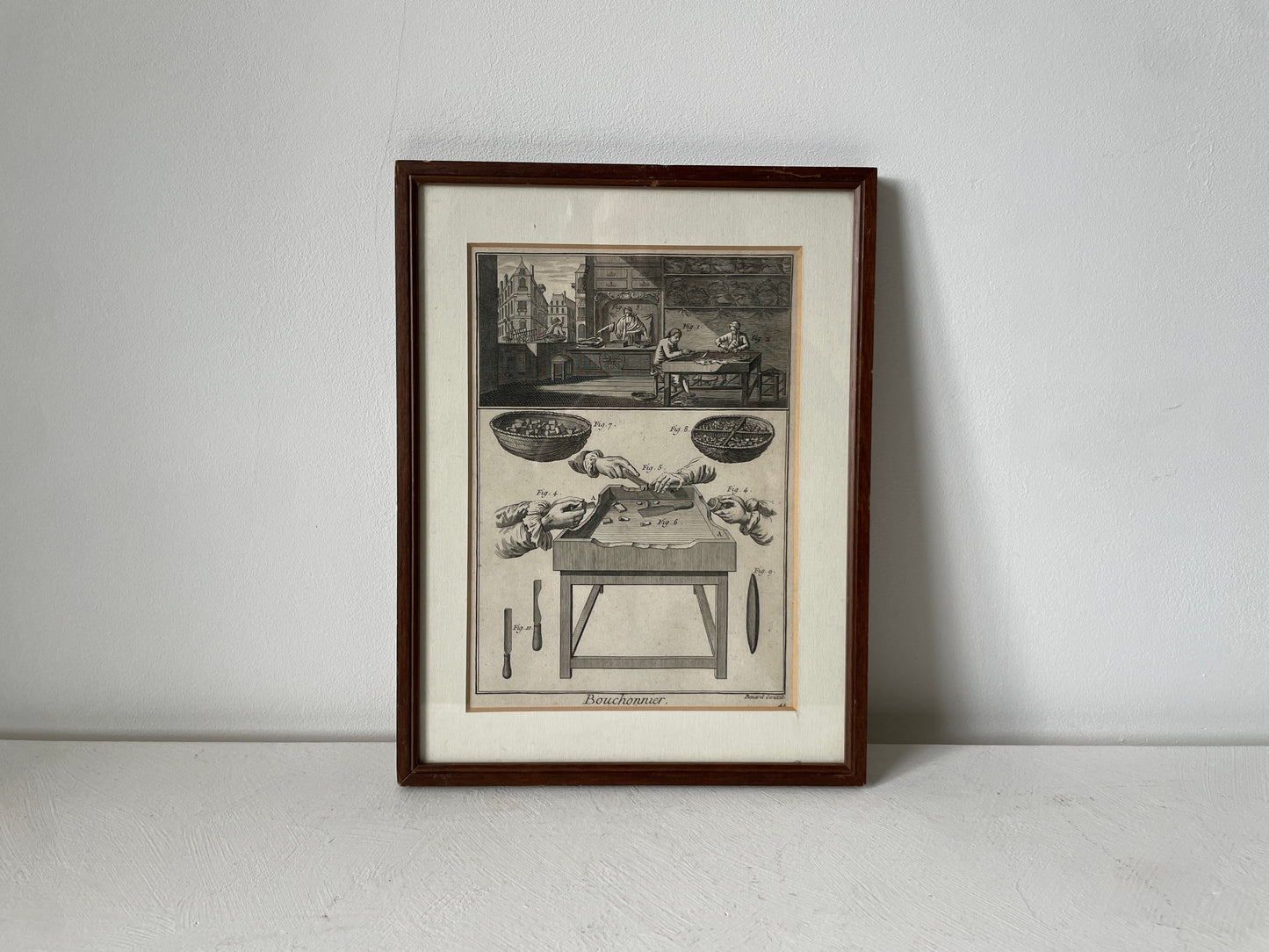 vintage prent bouchonnier met houten lijst