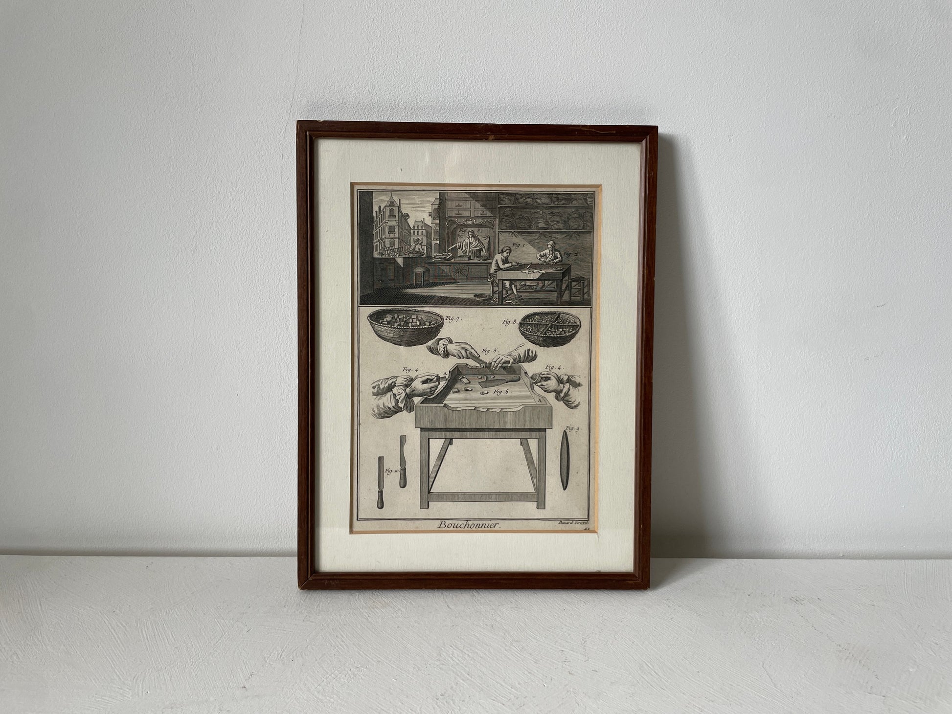 vintage prent bouchonnier met houten lijst