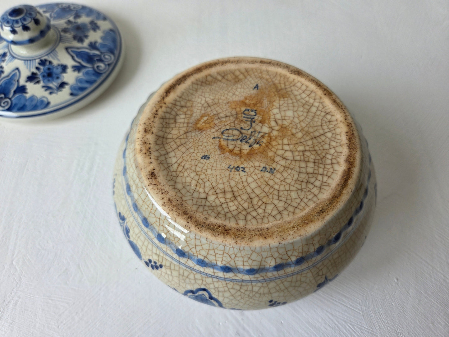 handgeschilderd delfts blauw potje ronde knop deksel