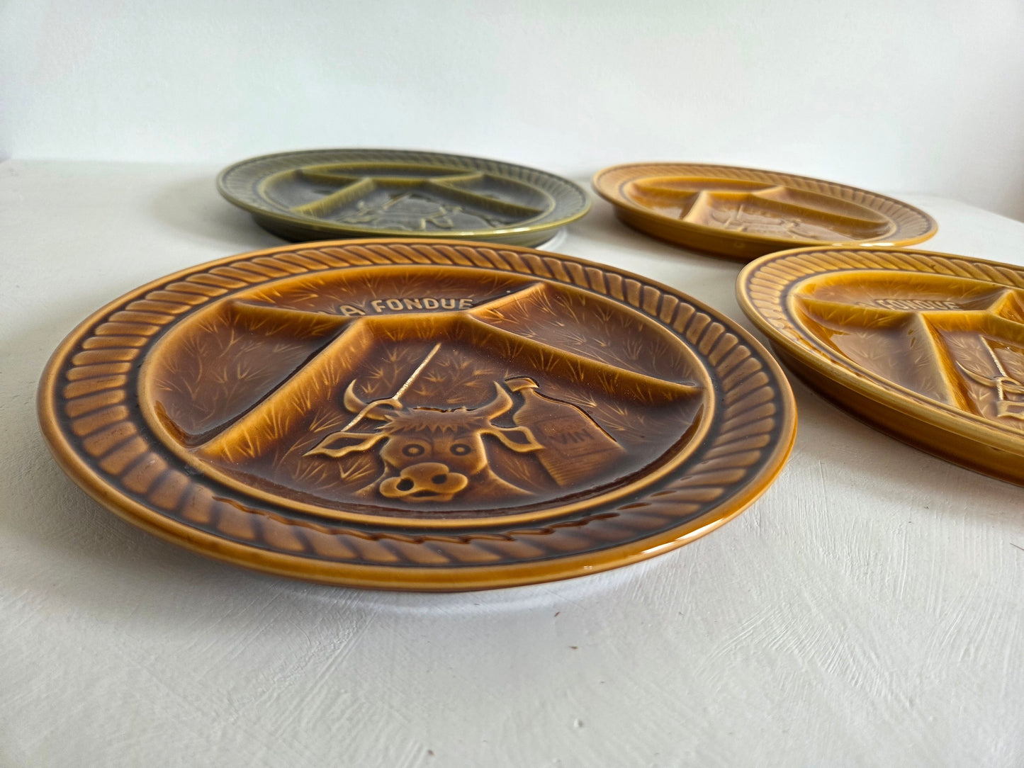 Set van 4 vintage fondueborden — Sarreguemines, La Fondue, jaren '70
