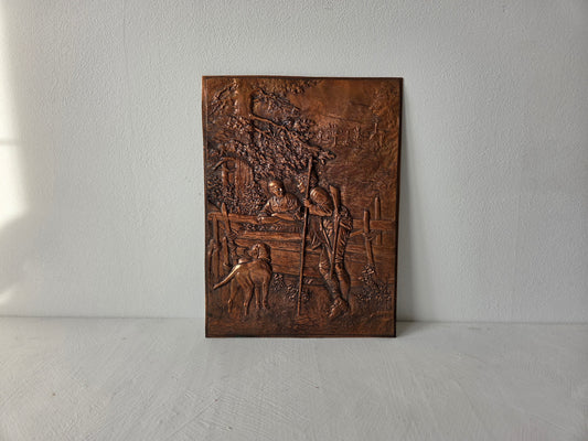 kleine rechthoekige koperplaat met reliëf